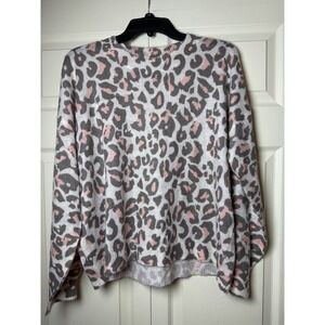 ANDTHEWHY Women Pink Grey Leopard Animal Print Knit Sweater Size‎ S/M